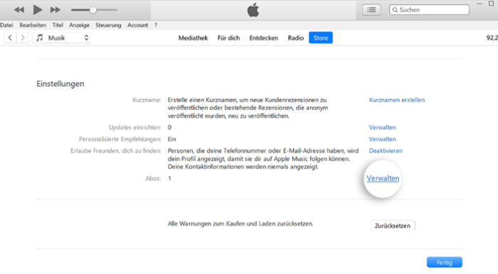 Abonnements in iTunes verwalten