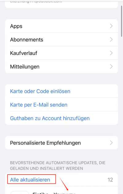 Aktualisierung von Amazon Music im App Store Menü