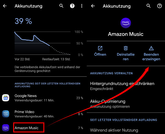 Beenden der Amazon Music App erzwingen