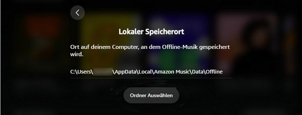 Amazon Music Speicher-Ordner auswählen