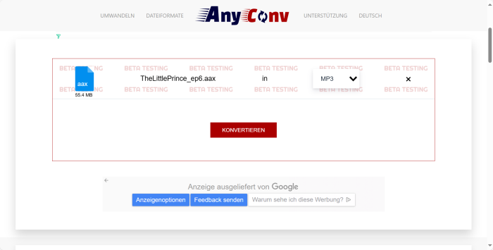 AnyConv AAX in MP3 konvertieren