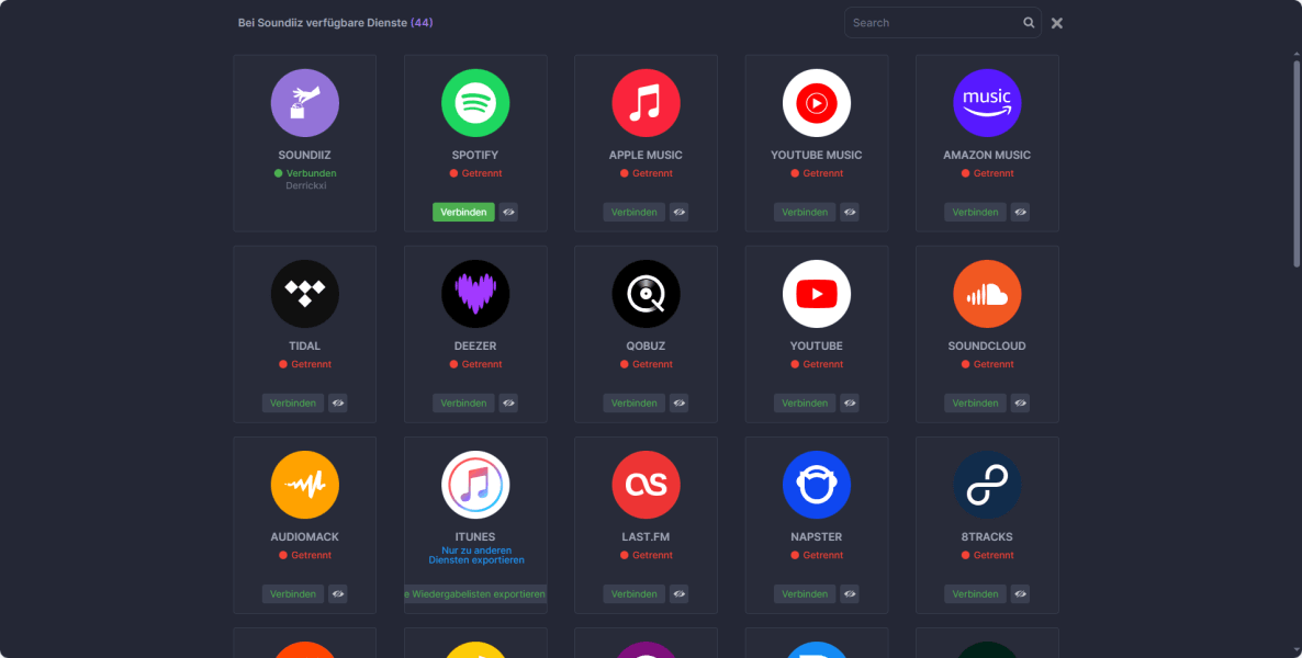 Bei Soundiiz verfügbare Dienste verbinden