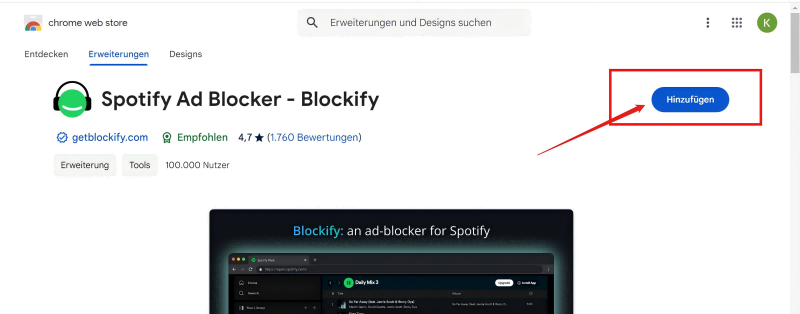 Die Blockify Chrome-Erweiterung hinzufügen