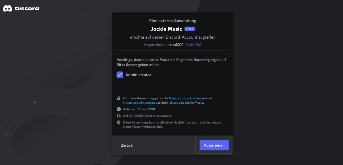 Discord-Roboter autorisieren