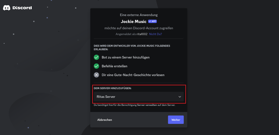 Discord-Server auswählen