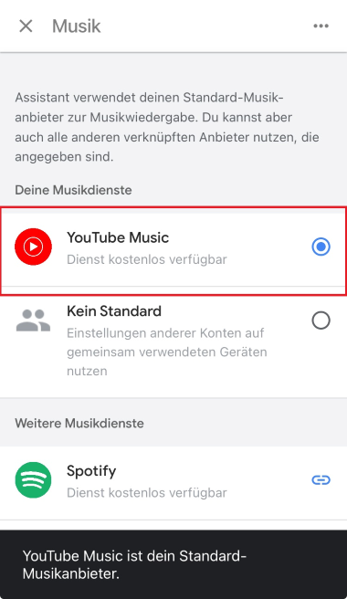 Google Home YouTube Music als Standard festlegen