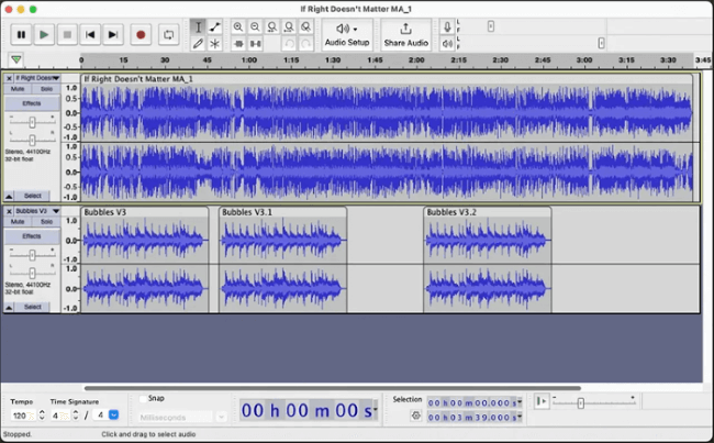 Hauptschnittstelle von Audacity Audio Ripper