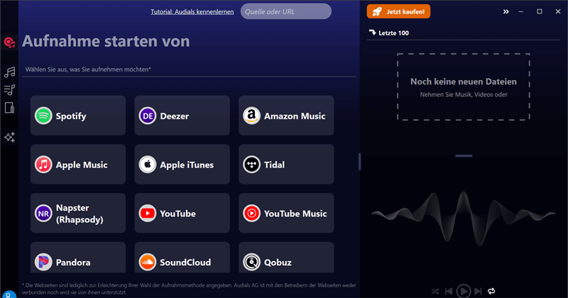 Hauptschnittstelle von Audials