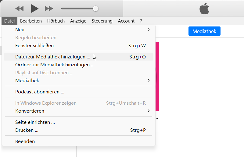 iTunes „Datei zur Mediathek hinzufügen“
