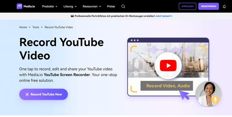 Media.io online YouTube Recorder