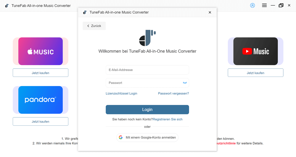 Mit TuneFab-Konto anmelden