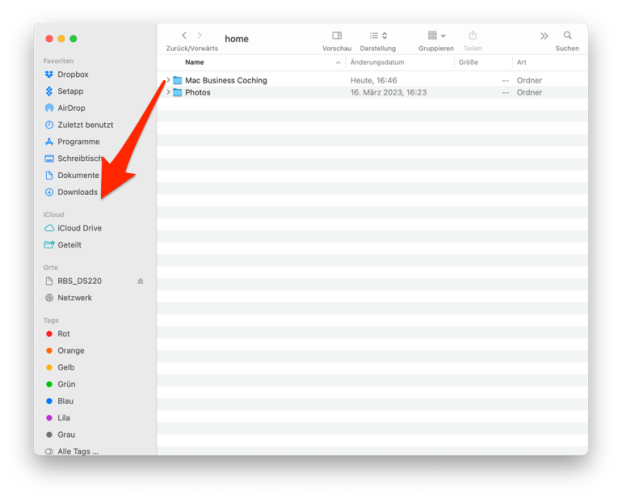 Ordner für Downloads im Finder