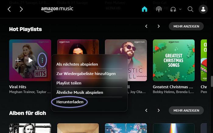 Prime und Unlimited Amazon Music offline downloaden