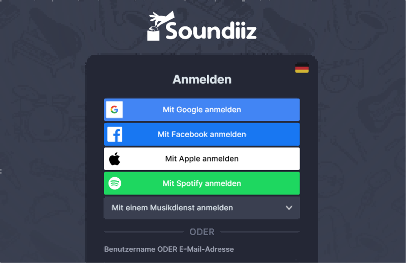 Soundiiz sich anmelden