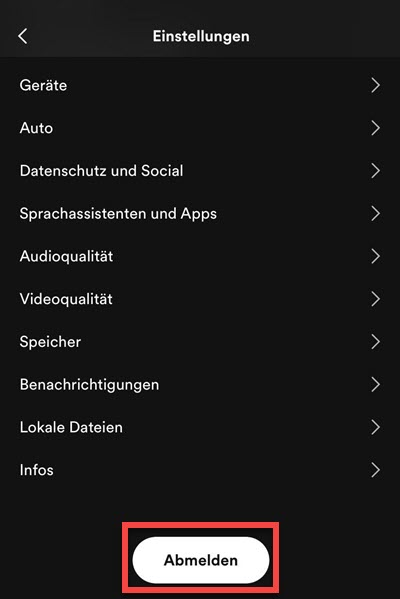 Spotify abmelden auf Handy