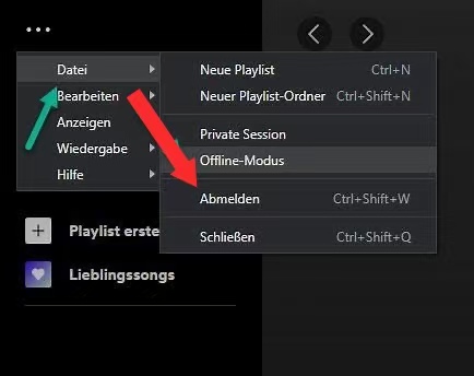 Spotify-Abo abmelden und mit Ihren korrekten Zugangsdaten wieder anmelden