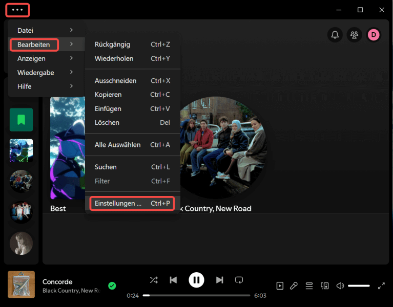 Spotify-App Einstellungen öffnen