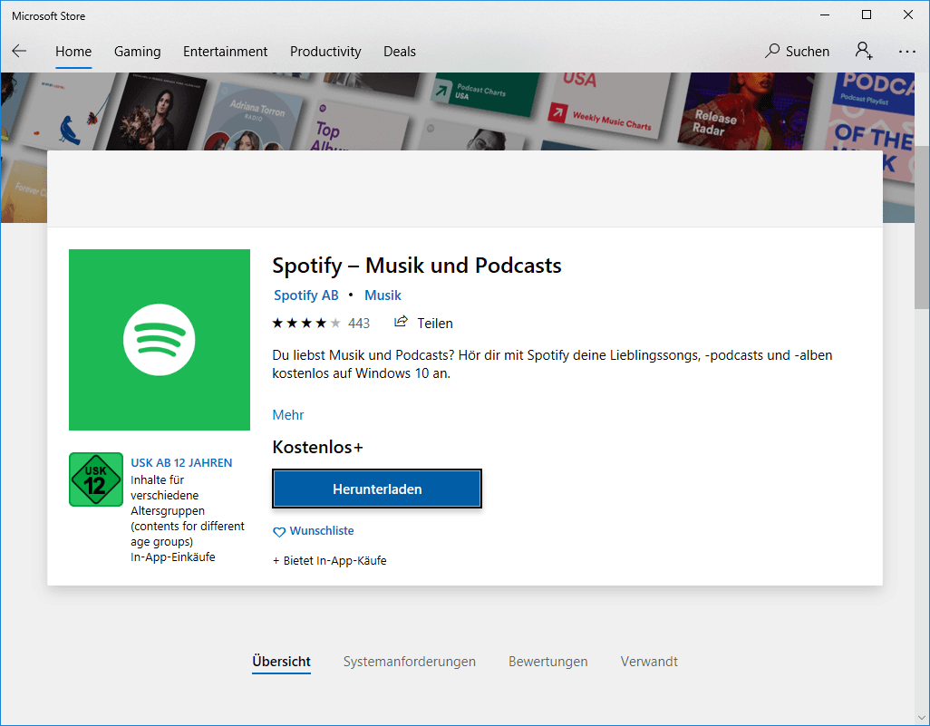 Spotify bei Microsoft Store herunterladen