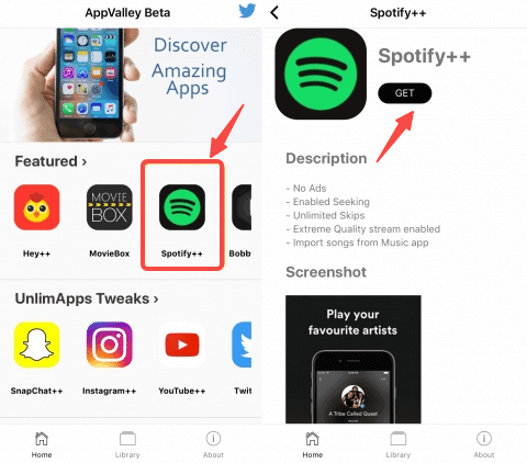 Spotify++ auf AppValley