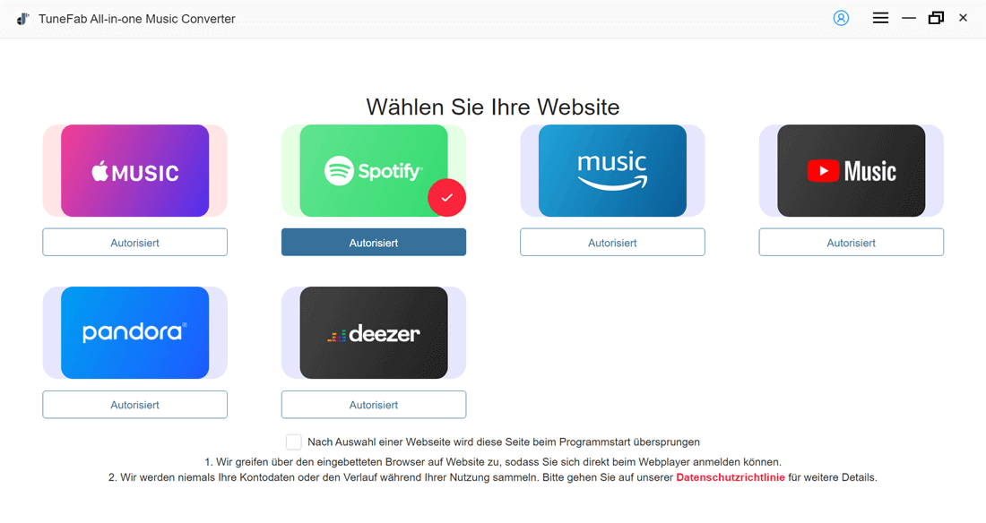 Musikdienst auswählen