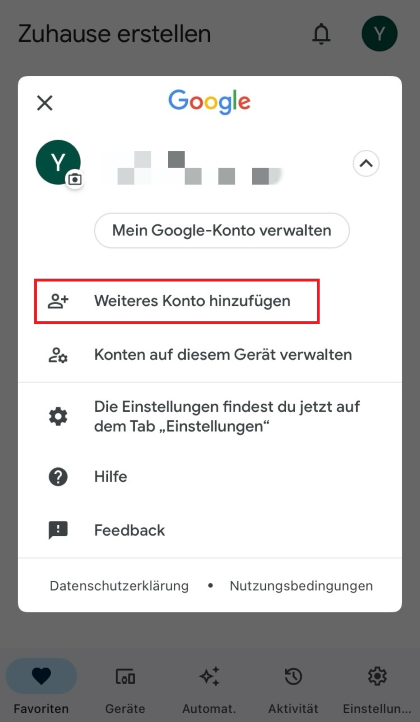 Weiteres Google Home-Konto hinzufügen