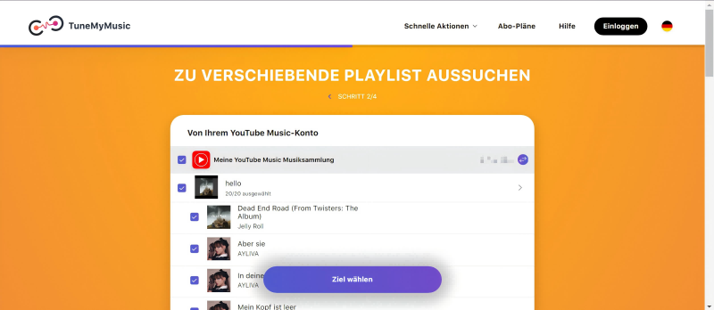 YouTube Music als Quellplattform wählen