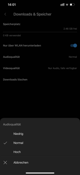 YouTube Music App Audioqualität für Downloads auswählen