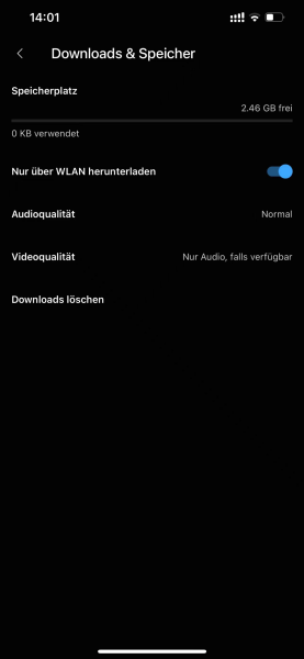 YouTube Music App Downloads und Speicher auswählen