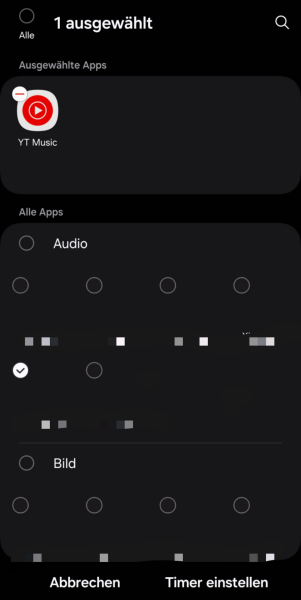 YouTube Music-App in der Bildschirmzeit auf Android auswählen