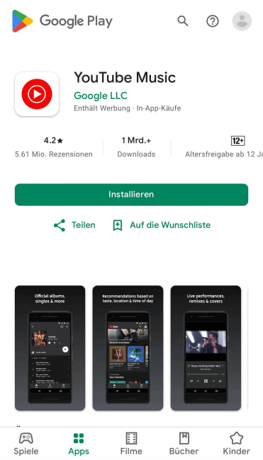 YouTube Music auf Google Play