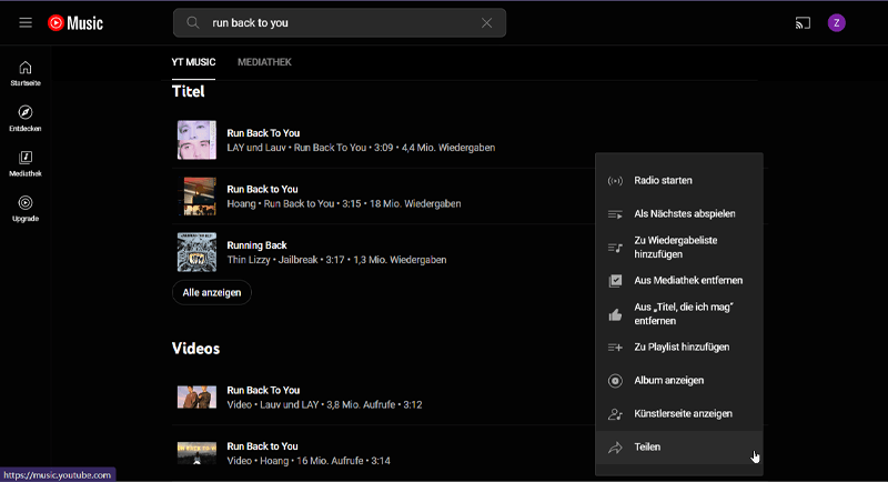 YouTube Musik Link kopieren